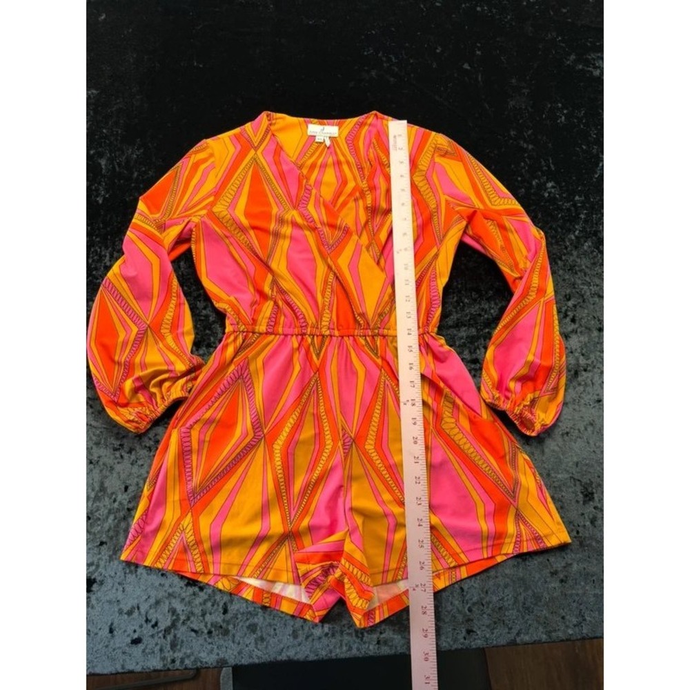 Jude Connally Romper XS Pink Orange Geometric Long Sleeve Stretch USA Made - Picture 10 of 11
